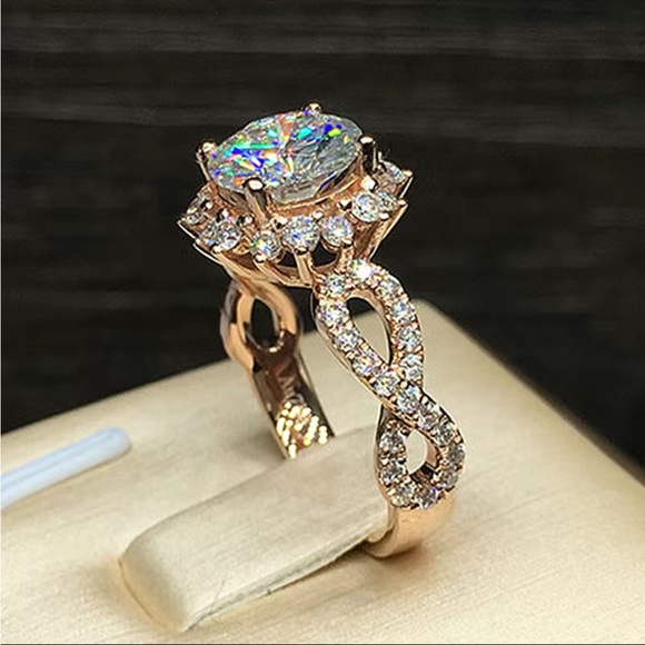 New Women’s Rose Gold Plated Diamond Ring - Picture 3 of 6